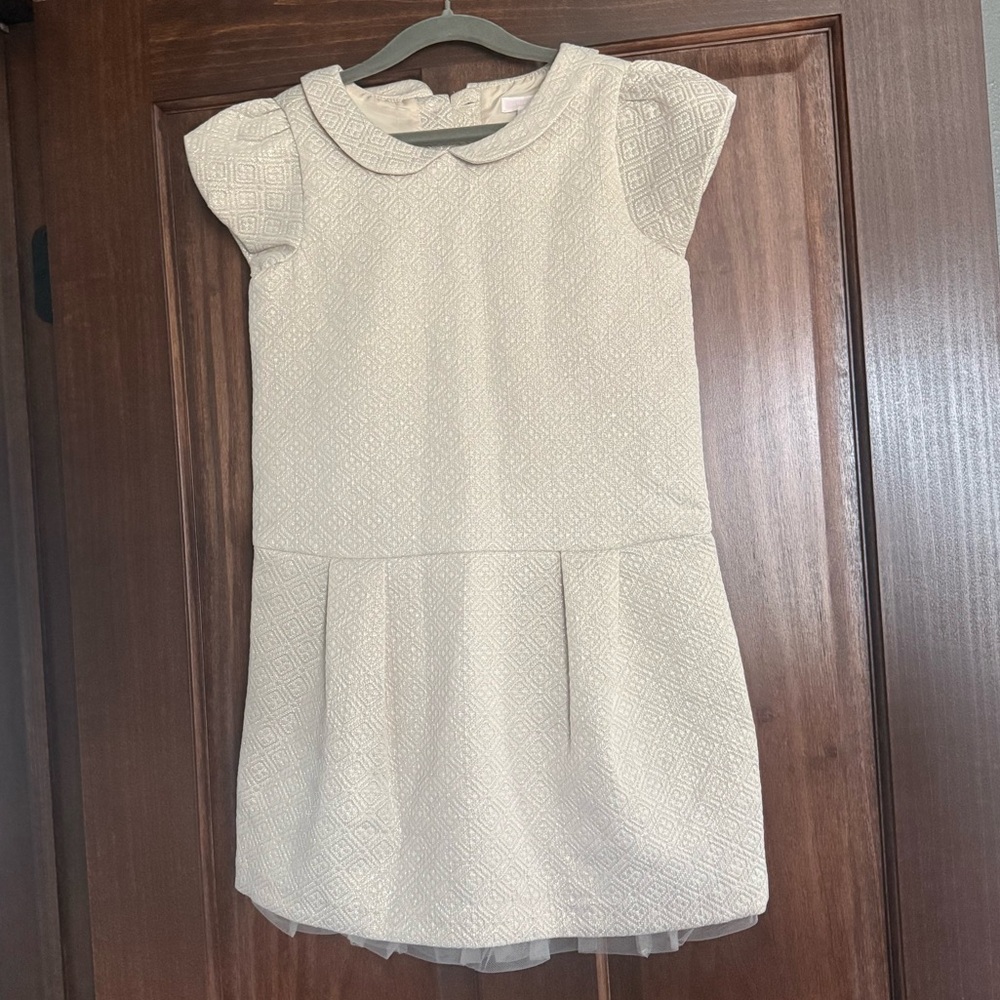 Janie and Jack Champagne Gold Metallic Dress with Tulle Underskirt – Size 7